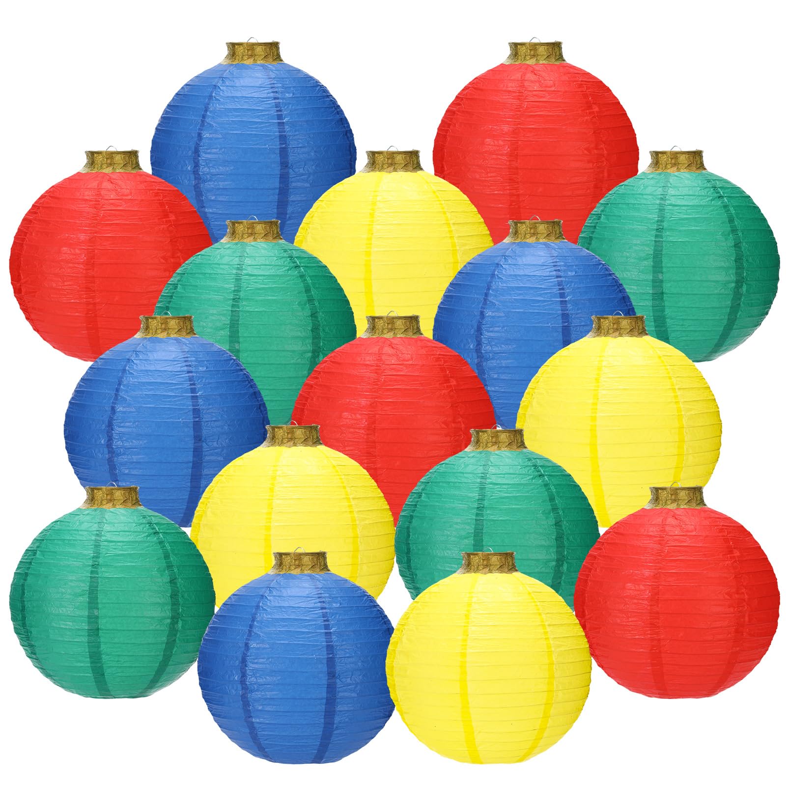 12 Pcs Christmas Paper Lanterns 12" Round Led Lantern Lights Hanging Chinese Lanterns with Lights and Fishing Line for Wedding Party Indoor Outdoor Decorations, Warm White Light, 4 Colors