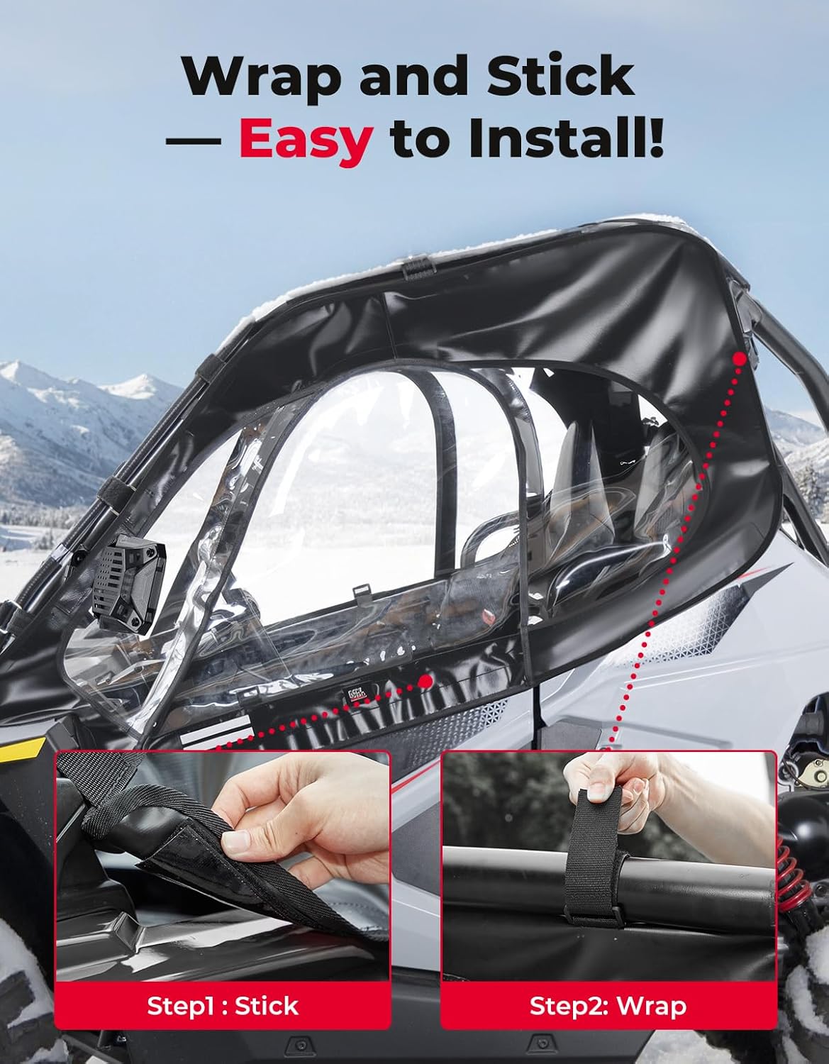 KEMIMOTO Cab Enclosure Upper Doors Compatible with 2022-2026 Polaris RZR 200, Roll-Up Windows, All-Weather Soft Side Window for Snow and Rain Protection
