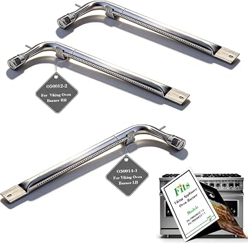 Range Replacement Burners for Viking Oven Fits VGIS480, VGSS480, EVGIC485, VGIC485, VGRC485, VGIC487 Stainless Steel, Durable Replacement PB050012 x2, PB050014 x1