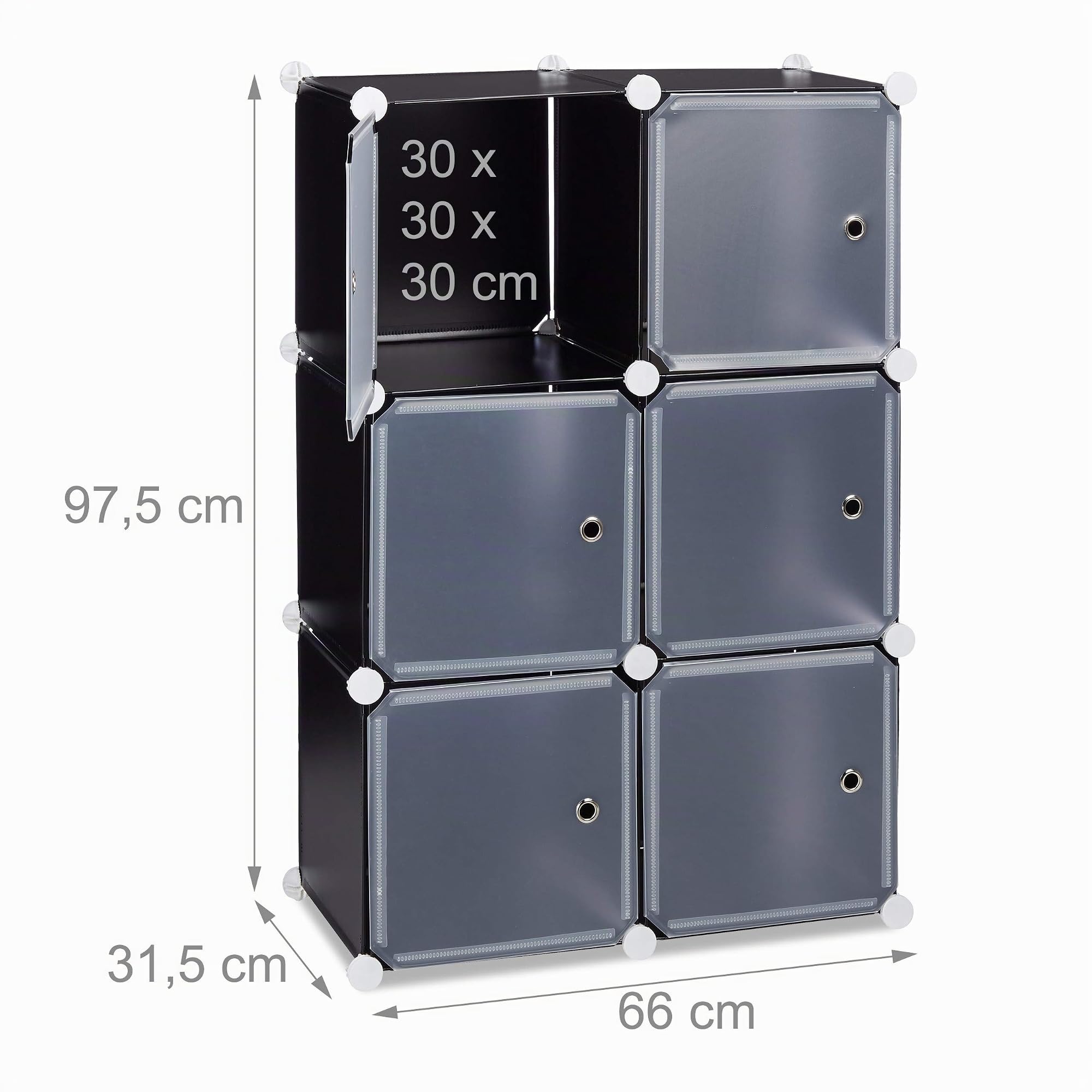 Relaxdays Étagère Cubes penderie Armoire Rangement 6 casiers Plastique modulable DIY HLP: 97,5x66x32 cm, Noir, Acier, PP, ABS, 5 x 66 x 31,5 cm
