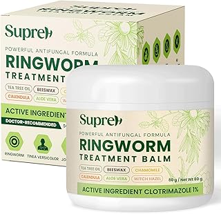 Ringworm Treatment for Humans Clotrimazole: antifungal Cream for Most Ringworm and mild to Moderate Jock Itch Athlete’s Foot Tinea versicolor - Balm with Tea Tree Oil 80G