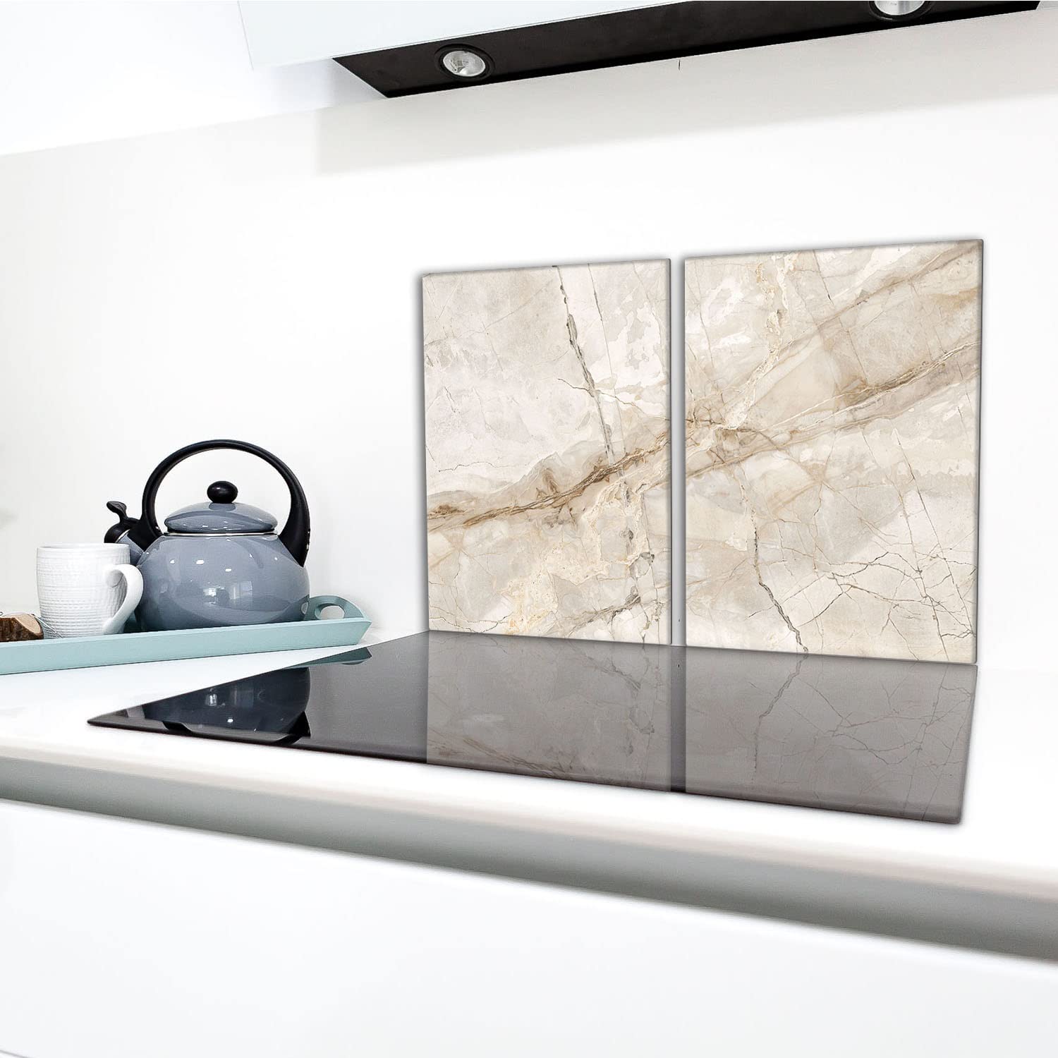 Copertura Per Piano Cottura In Vetro 40x52 Cm - Paraschizzi E Tagliere | Marmo Beige