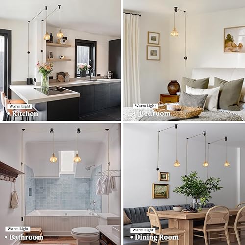 Miniatura 208 de Lámpara colgante con pantalla de cristal ámbar Scindapsus de cristal, lámpara colgante vintage de latón, luz colgante ajustable para cocina, isla