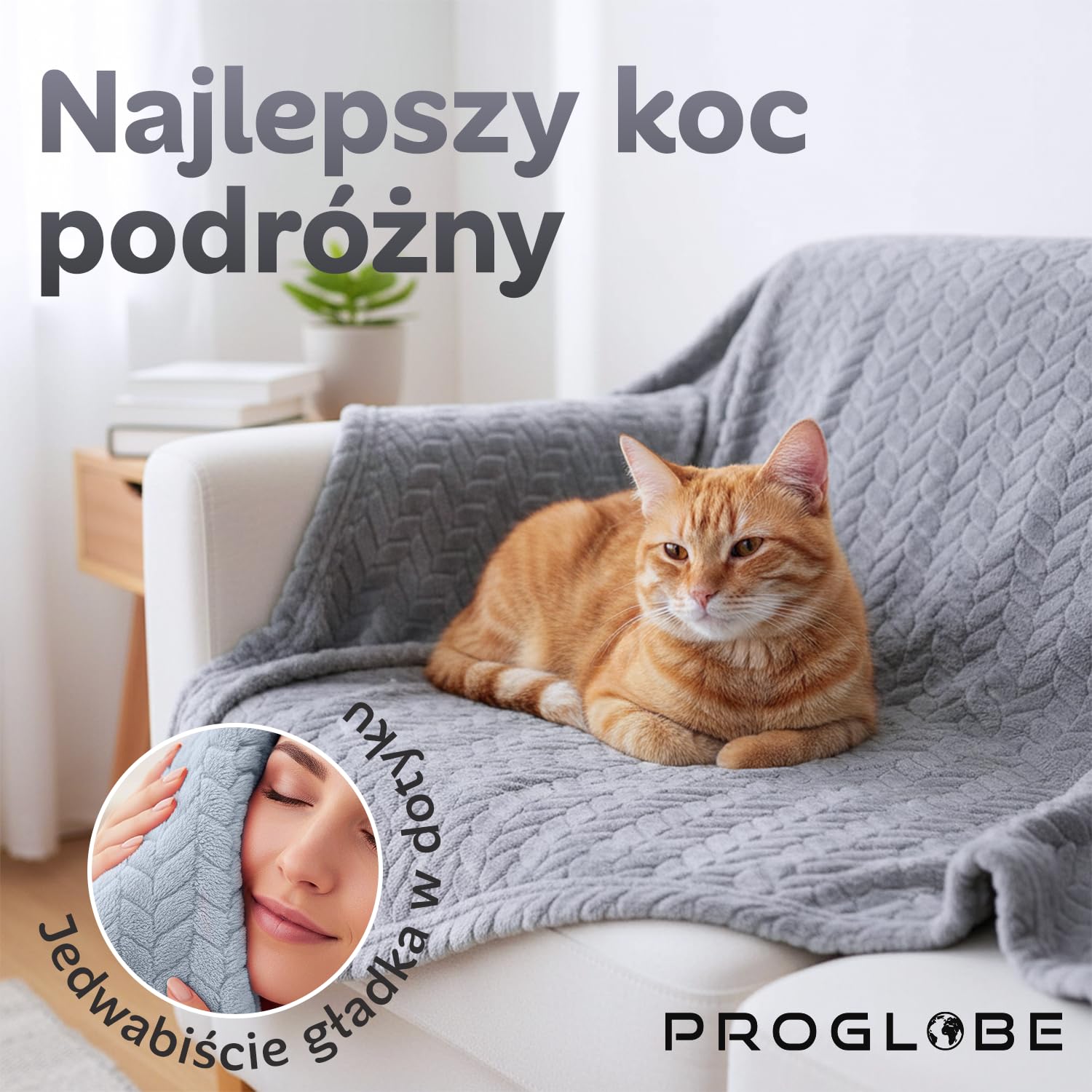 Proglobe Miękki i ciepły koc podróżny do samolotu i samochodu - niezbędny na długie loty dla kobiet, mężczyzn, dzieci - kompaktowa poduszka z pokrowcem na bagaż i klipsem do plecaka, szary