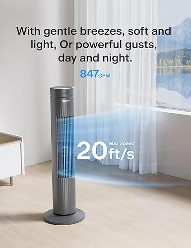 Miniatura 8 de PELONIS Ventilador de torre oscilante de 30 pulgadas para dormitorio, ventilador de torre silencioso de 3 velocidades, 37 dB con control remoto y