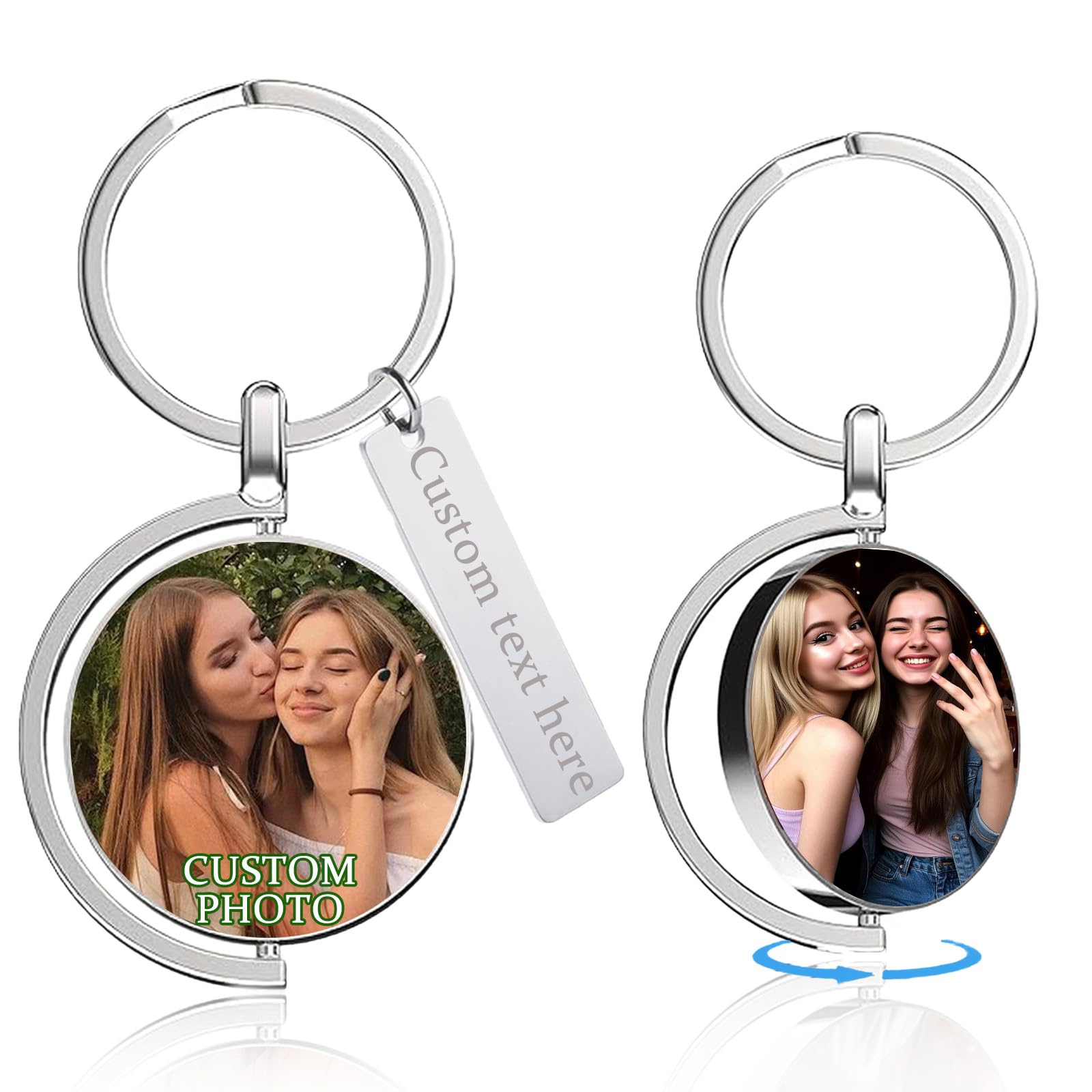 Qsz Unisex Rotating Half Pack Personalised Photo Keyring Custom Keyrings With Engraved Photo Text Personalized Gifts For Men Boyfriend Dad Friend (Rotating Half Pack)