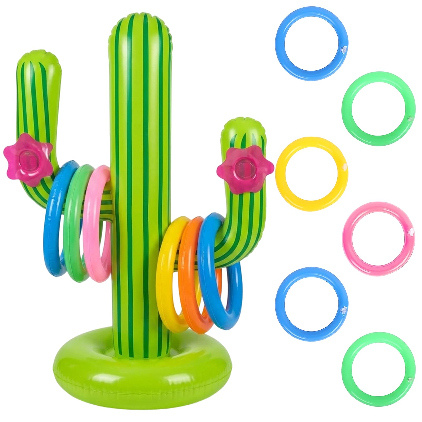 7 Pcs Inflatable Cactus Set, Hawaiian Party Decorations, Garden Games and Pool Games, Inflatable Pool Toys with Limbo Game Feature, Beach Party Decorations and Swimming Inflatables for Outdoor