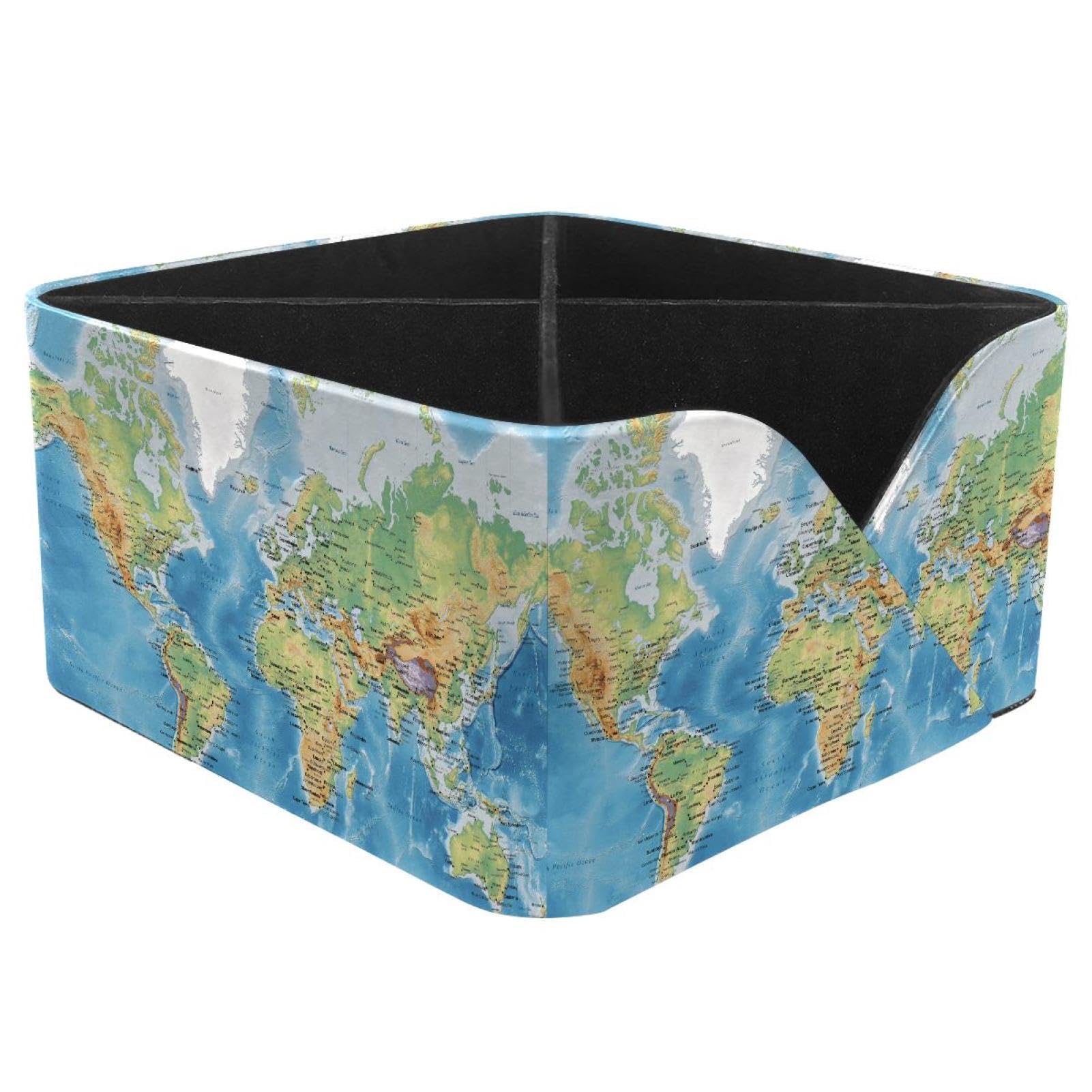KengjuTesu World Map Plain Desktop Organizer Pen Holder, Rectangular Pencil Cup for Office, Study and Makeup Stations