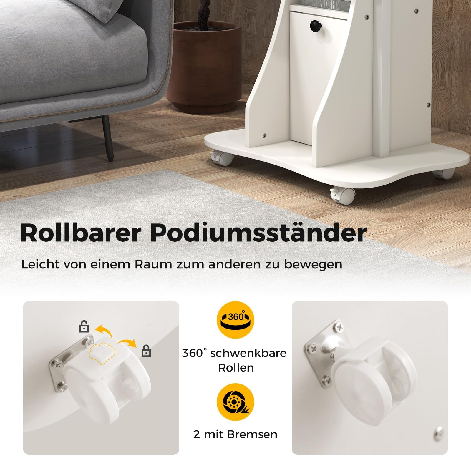 FANTASK Podium sur roulettes pour Ordinateur Portable - Pupitre Mobile réglable en Hauteur avec Plateau inclinable et Armoire pour Bureau à Domicile - Noir et Blanc