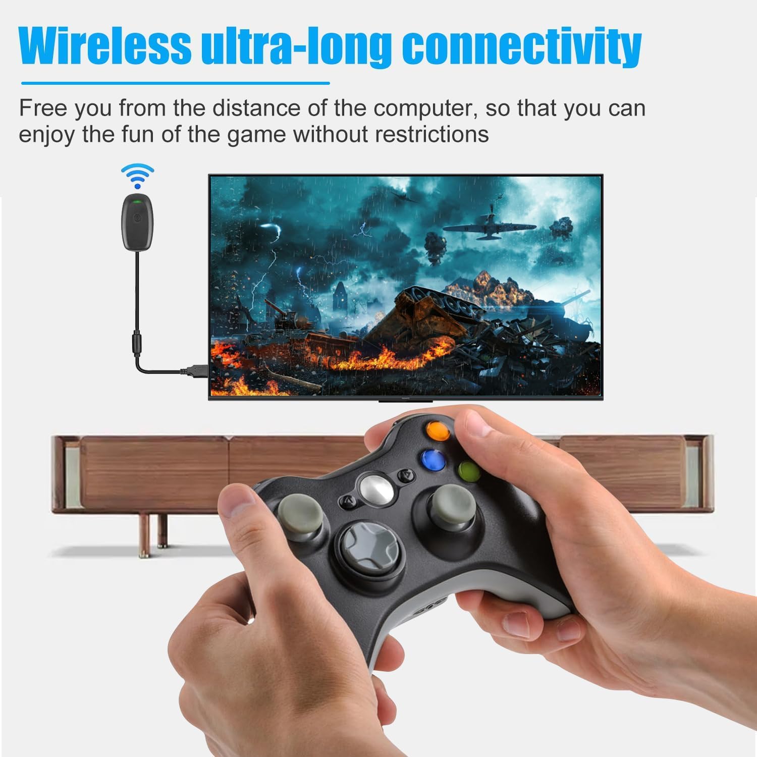Game Controller Adapter, Effective Range 30 feet, Compatible with Windows 11/10, Supports up to 4 Controllers & headsets (Black)