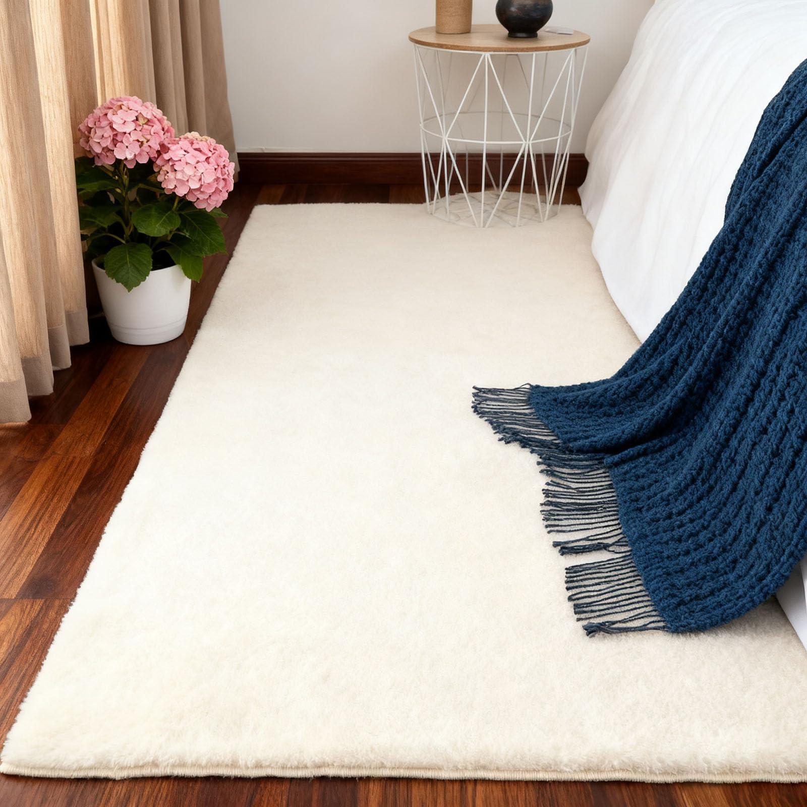 Tapis salon lavable fini les taches grand tapis blanc cassé
