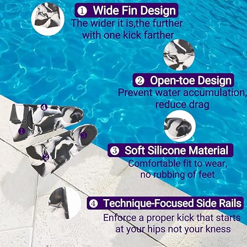 Miniatura 5 de Aletas de natación para niños, cómodas aletas de silicona para nadar y bucear, tamaño adecuado para principiantes, niños, niñas, niños y adultos