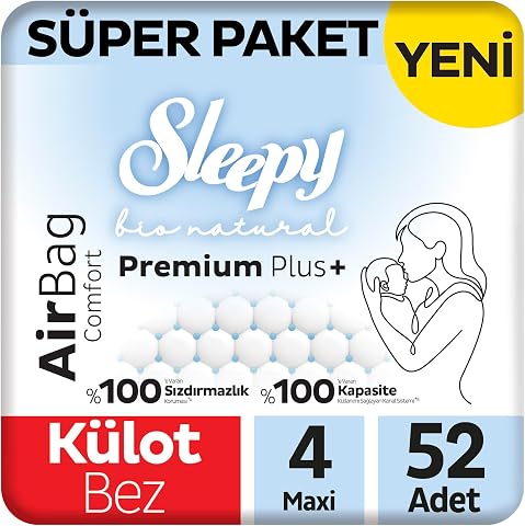 Sleepy Bio Natural Premium Plus Airbag Comfort Süper Paket Külot Bez 4 Numara Maxi 52 Adet
