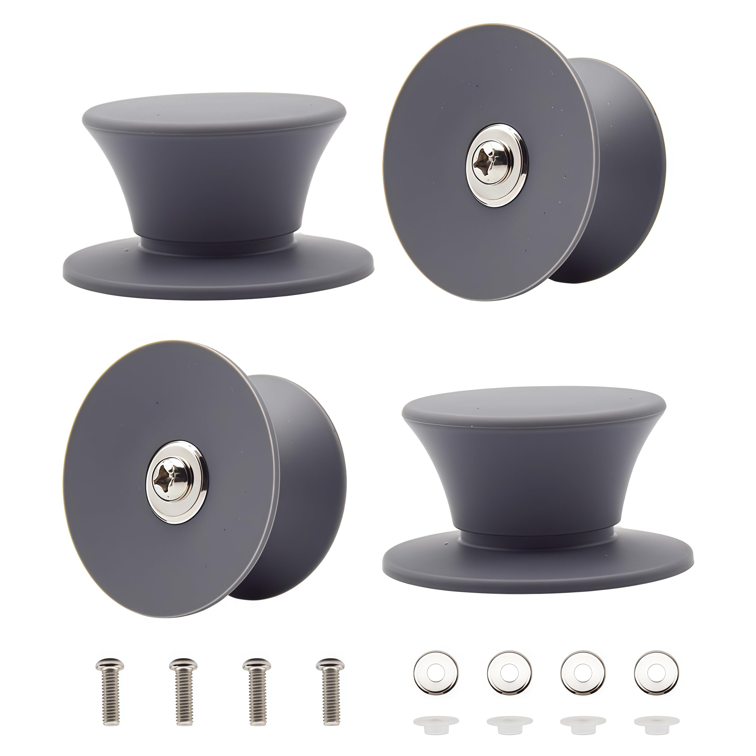 CEEYSEE 4 Pcs Silicone Rubber Replacement Pots Lid Handle,Kitchen Cookware Replacement Knob Handle,Kitchen Cookware Non-Slip Pan Handle with Screws for Frying Pan Saucepan Lid Cover(UK-GGSB-G)