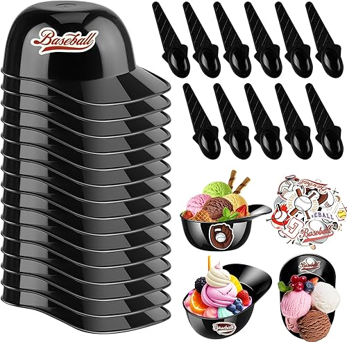 Miniatura 22 de MEEZY Juego de 50 cuencos de helado para casco de béisbol con 25 mini tazas de postre y 25 cucharas, gorra de béisbol reutilizable de 8 onzas