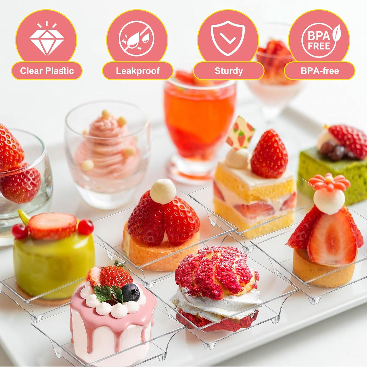 100 Pack Mini Dessert Plates with Spoons,1 Oz 2.4'' Clear