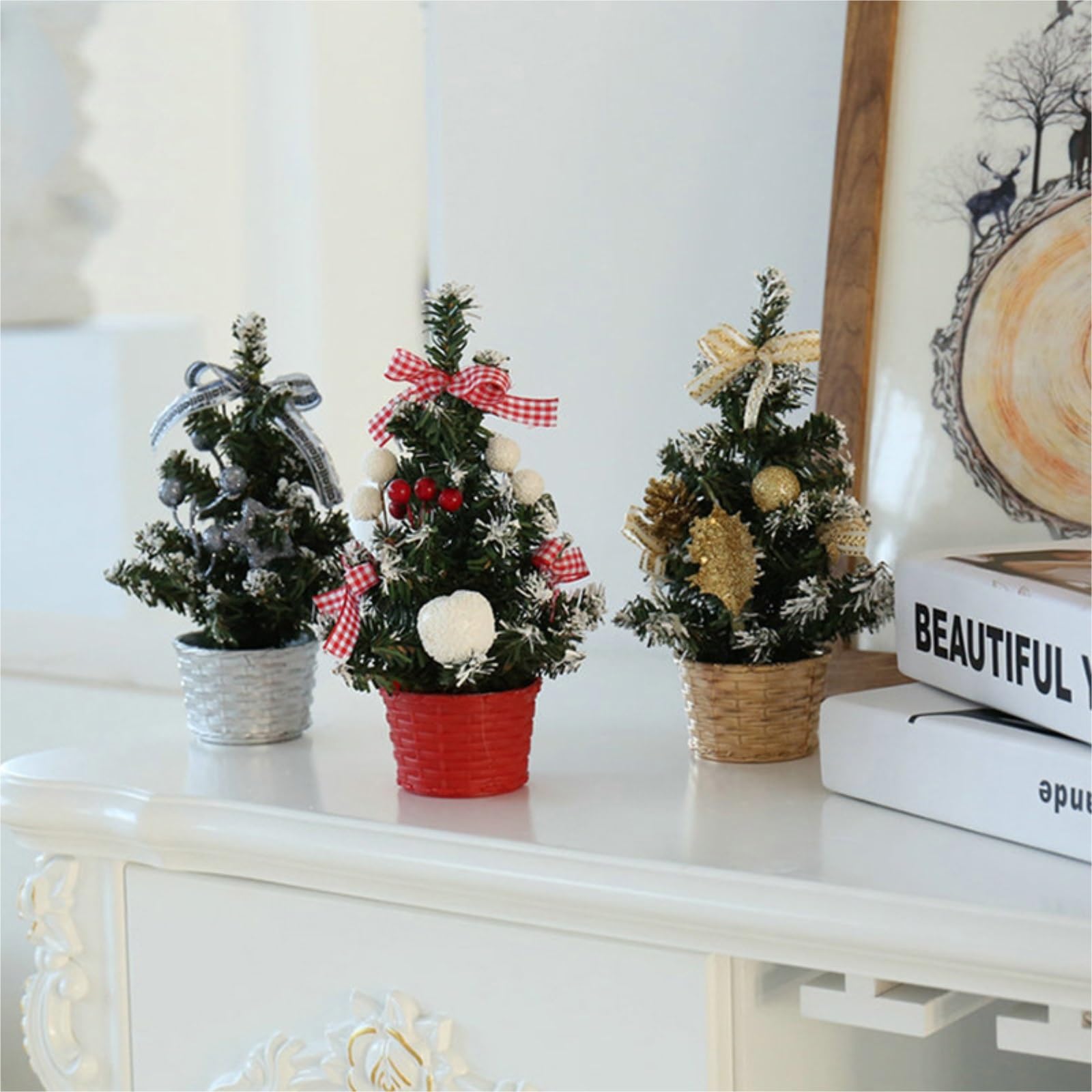 Decorazione for albero di Natale artificiale in miniatura con luci, albero di Natale for decorazioni da tavolo, ornamento festivo for le vacanze albero di natale(3PCS)