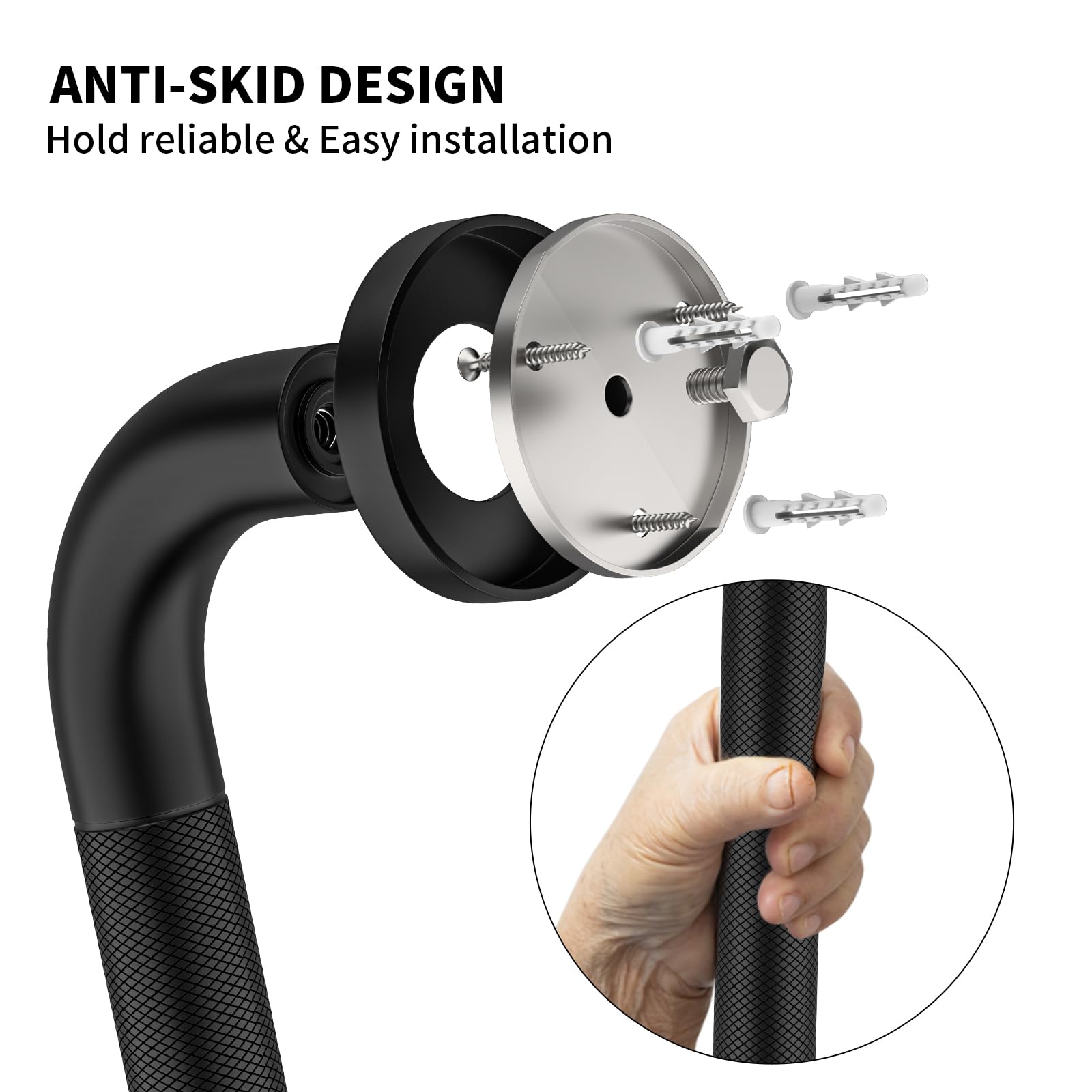 Munzong - Confezione da 3 barre antiscivolo da bagno, 40,6 cm, 61 cm, 81,3 cm, barra di bilanciamento di sicurezza nera, corrimano in acciaio inox per persone anziane