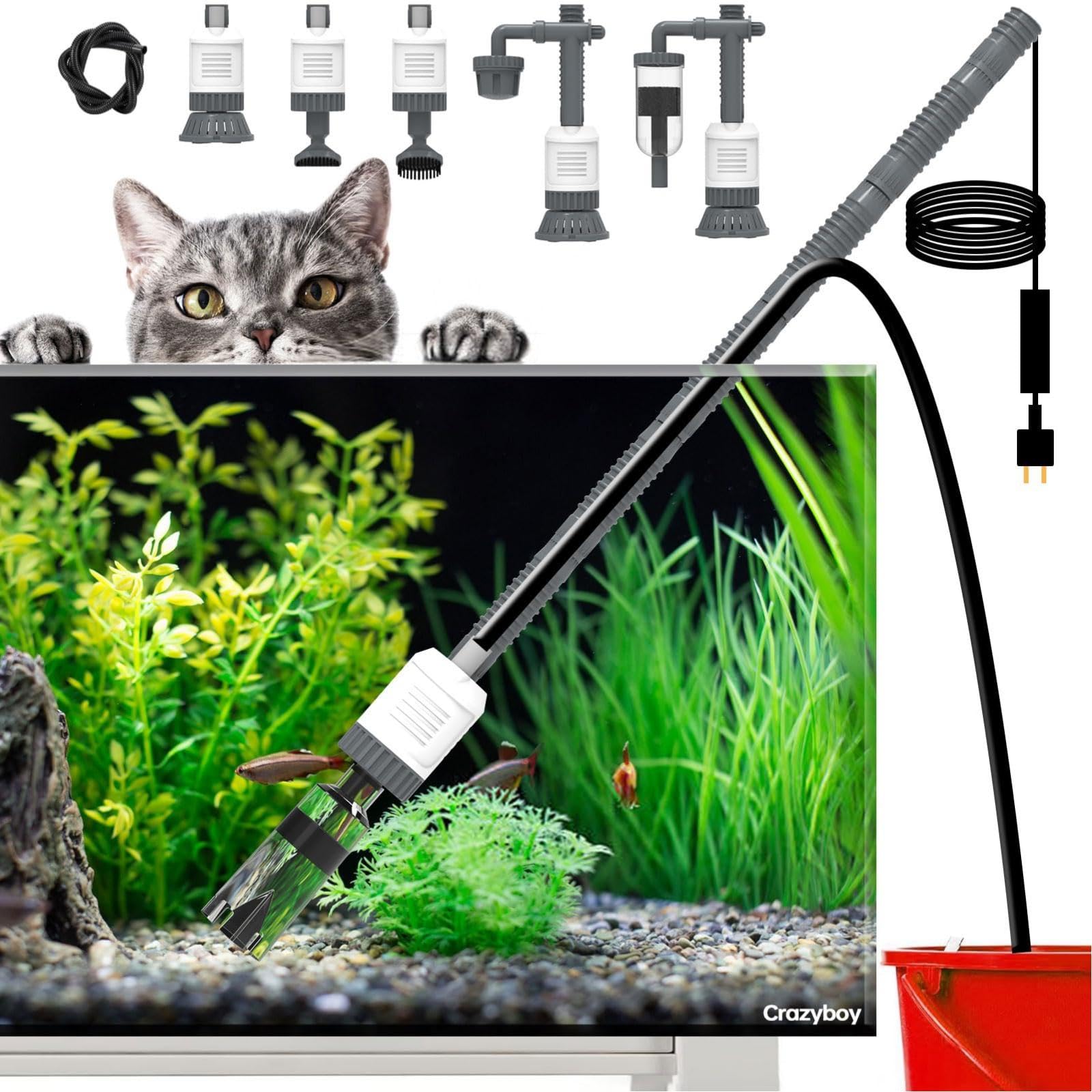 Nettoyeur de gravier électrique 30 W pour aquarium, aspirateur automatique 6 en 1 avec puissance d'aspiration réglable, moteur amovible pour un entretien facile, changeur d'eau efficace et kit