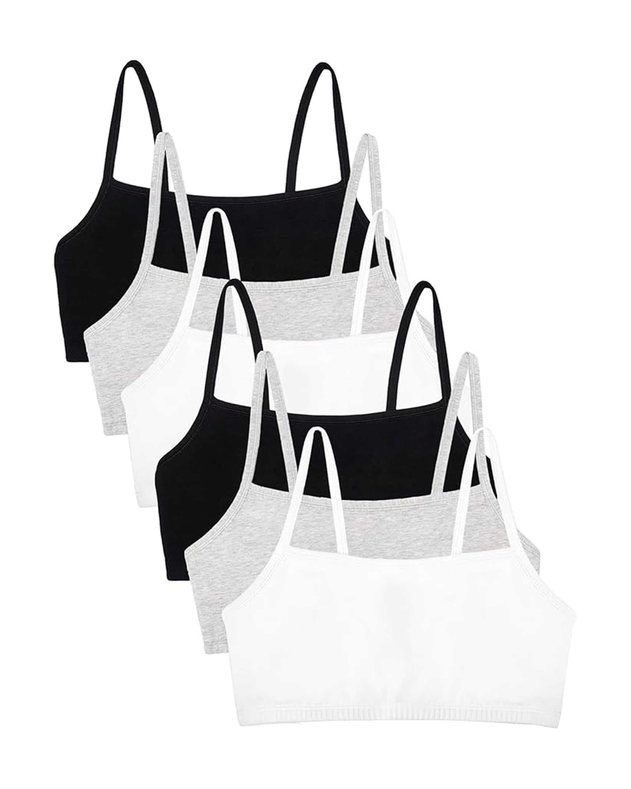 Fruit of the Loom Women's Spaghetti Strap Cotton Pullover Sports Bra Value Pack, Opaque, White/Heather Grey/Black-6 Pack, 36 (Pack of 6)