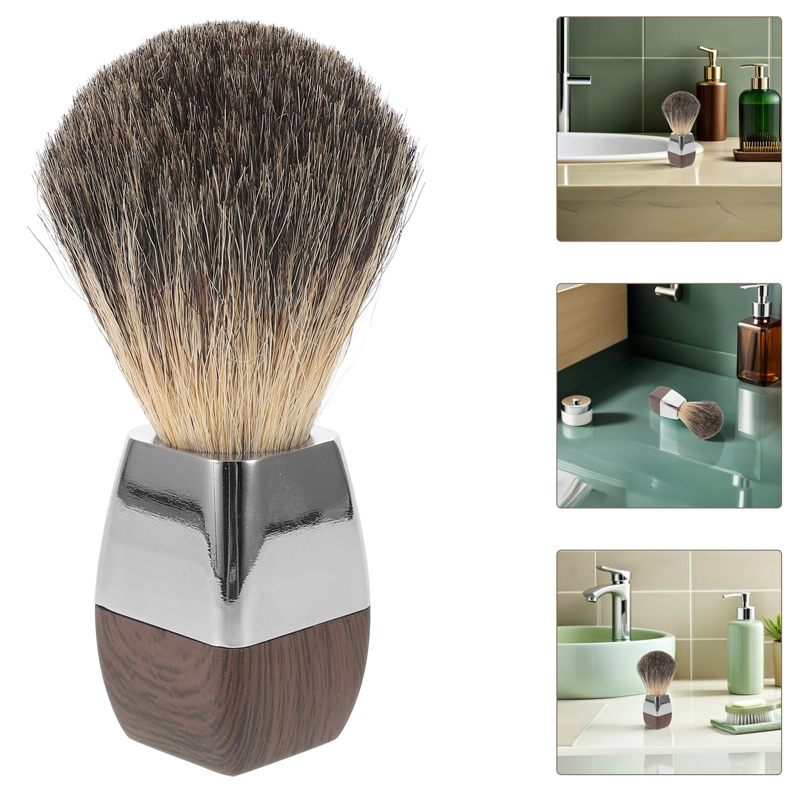 DECHOUS Pennello da Barba in Legno con Setole di Tasso Morbide Pennello per Crema da Barba con potere Schiumogeno Accessorio per Cura del Viso Uomo Adatto a Pelli Sensibili e Uso
