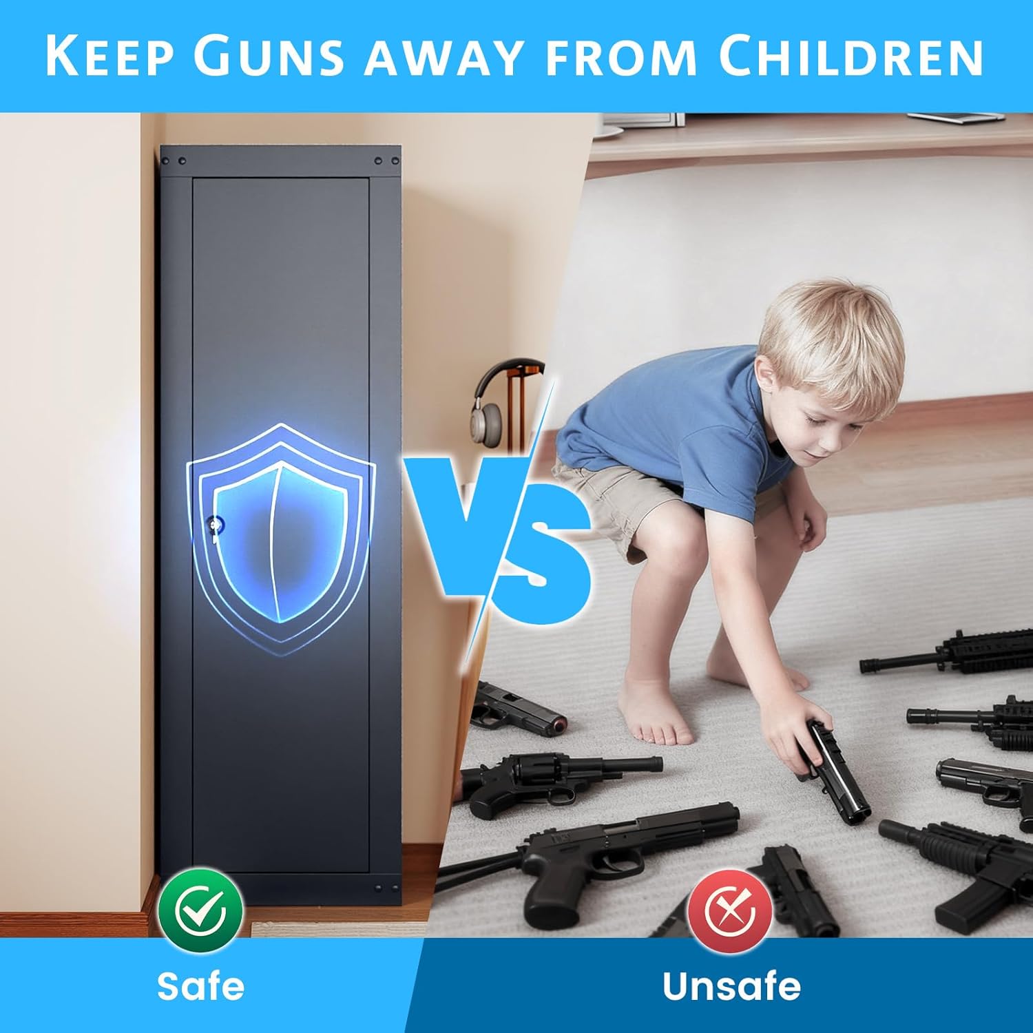 Goplus 8 Gun Safe, Fireproof Large Gun Safes for Rifles and Pistols w/Storage Shelf, Gun Racks, Door Lock & 2 Keys, Quick Access Long Gun Cabinet for Home Rifle & Shotguns, 17" W x 11" D x 53" H