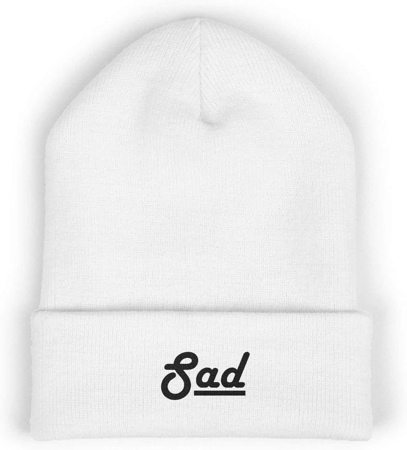 Sad Classic Cuffed Beanie Hat with Embroidery Message