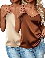 Zeagoo Women's Silk Satin V Neck Tank Top Camisole - Adjustable Spaghetti Straps, Sleeveless Summer Blouse