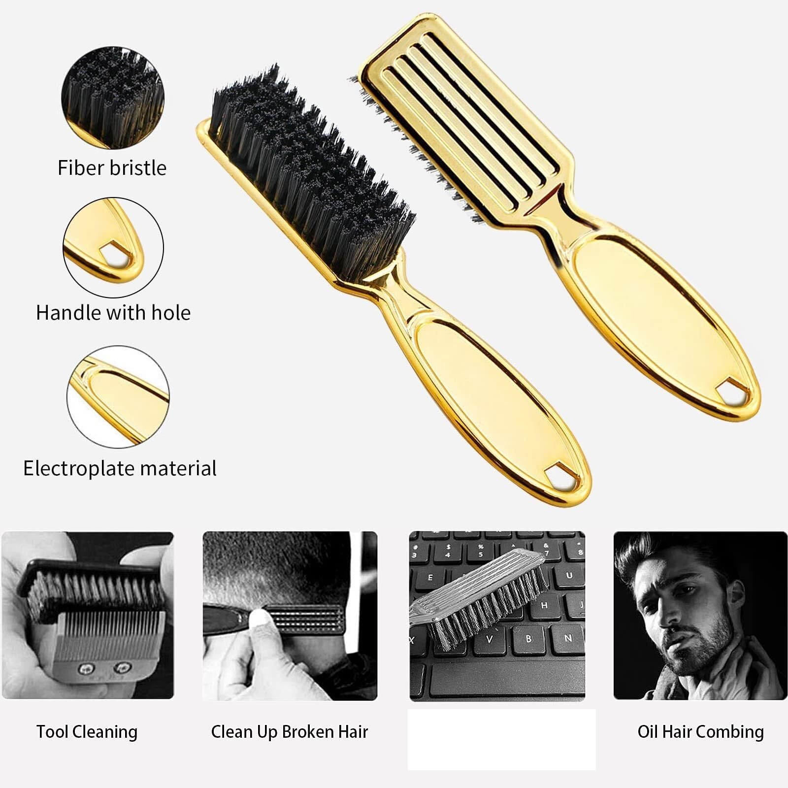 Salon Galvanisiertes Haarschneide-Kamm-Set For Aufhängen, Haarreinigung, Nackenbürste, Ring, Bartbürste, Stylist-Styling-Kamm-Set(Gold)