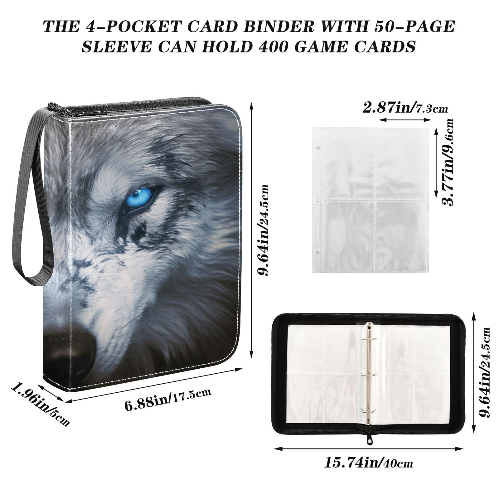 wolf card sleeves Kigai Trading Binder with PU Leather Holds 400 Cards,Double Sided Trading Card Folder with Zipper Collection Binder Album Book Case for Boys Girls : Toys & Games Perfect Fit Pokémon Cards Soar Back Grade:1 English ONE PIECE Cards