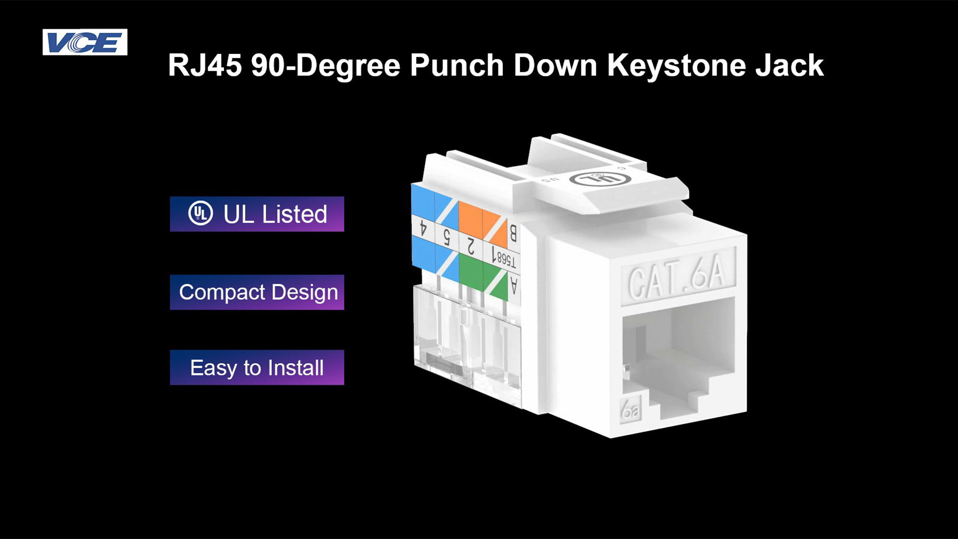 VCE Cat6 UL-Listed Keystone Jack Insert Slim Profile 25-Pack
