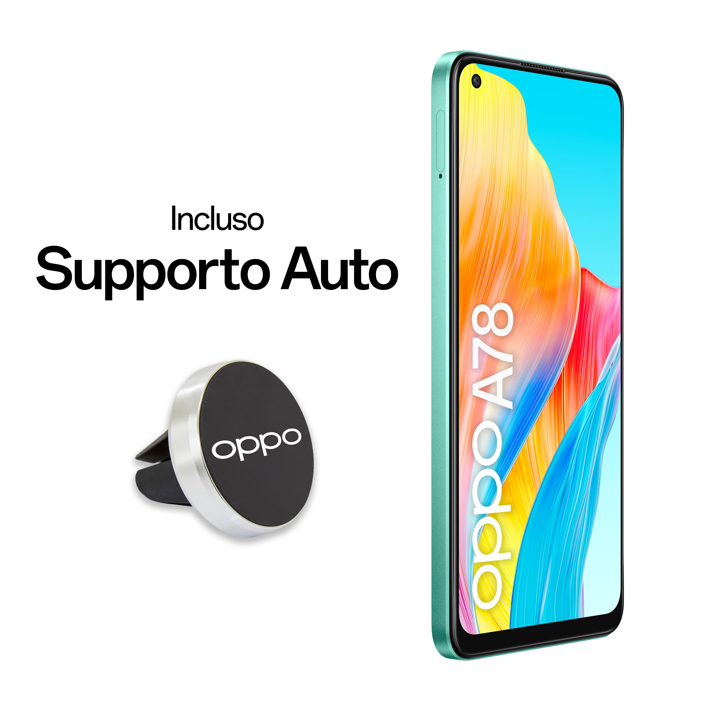 OPPO A78 Smartphone, AI Doppia fotocamera 50+2MP, Selfie 8MP, Display 6.43” 90HZ AMOLED FHD+, 5000mAh, RAM 8+8 GB + ROM 128GB (esp1TB), IP54, Supporto Auto [Versione Italia], Colore Aqua Green