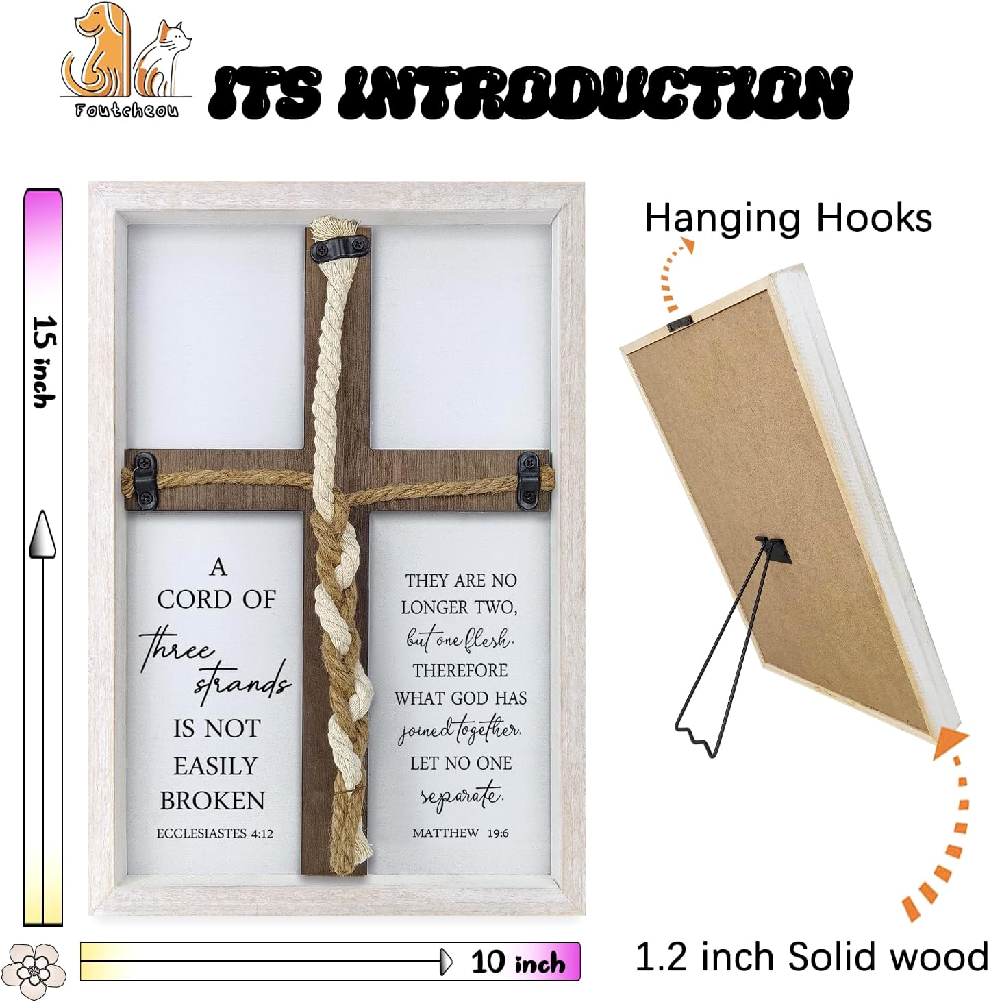 Hochzeitsschild "A Cord of Three Stränge", 38,1 x 25,4 cm, Weiß