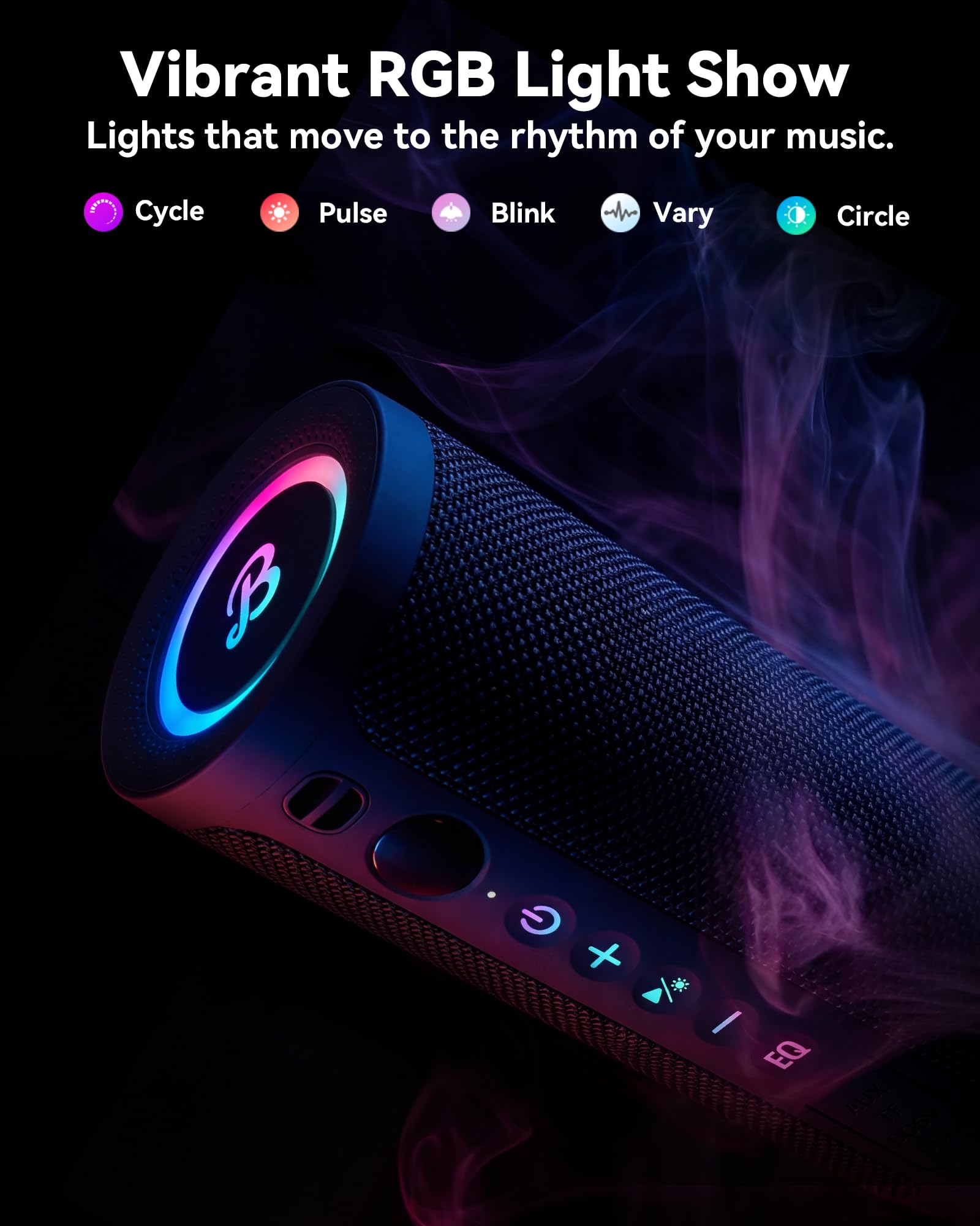 BassBloom Roar 3 tragbarer Bluetooth-Lautsprecher, 20 W, kraftvoller Klang mit JIKE-Bass, IPX6 wasserdicht, 24 Stunden Spielzeit, Bluetooth 5.4, RGB-Lichter, kabellose TWS-Pairing, Outdoor für Camping