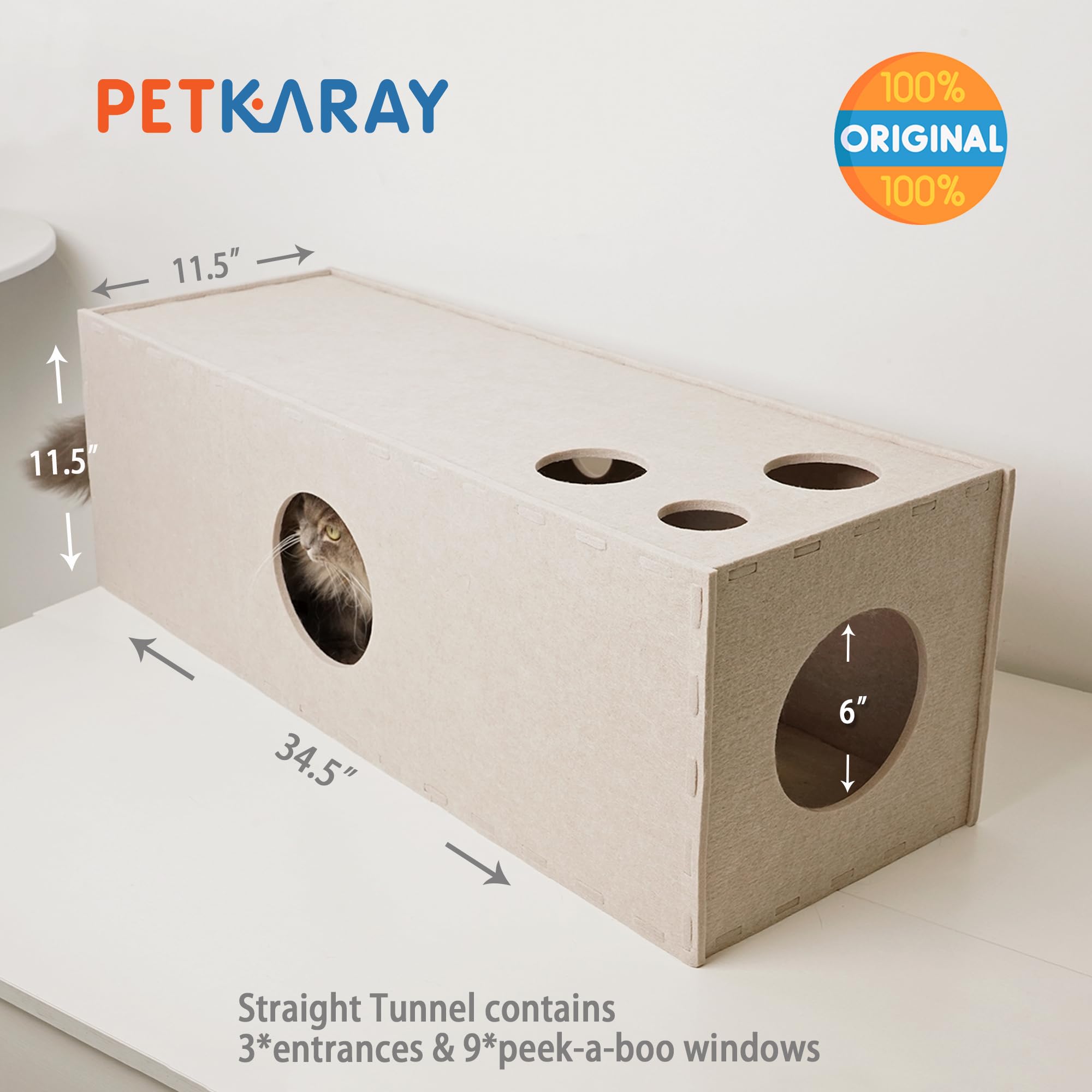 PETKARAY Cat Tunnel, Original Cat Hideaway Cave for Indoor Cats Large Kitten Play Tubes and Tunnels - Image 2