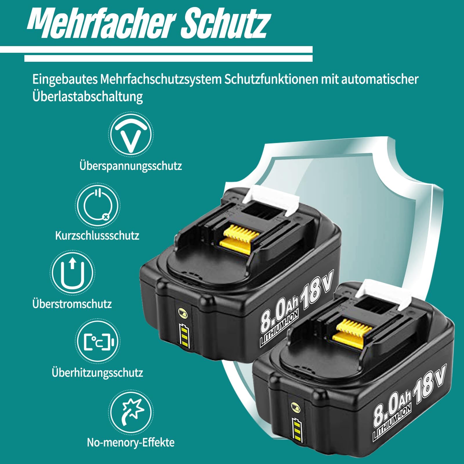 6 Stück 8.0Ah Ersatzakku für Makita Akku 18V Kompatible mit Makita Akku BL1850 BL1850B BL1860 BL1860B BL1840B BL1840 BL1830 BL1835 BL1845 194204-5 LXT-400 Werkzeugakku mit LED