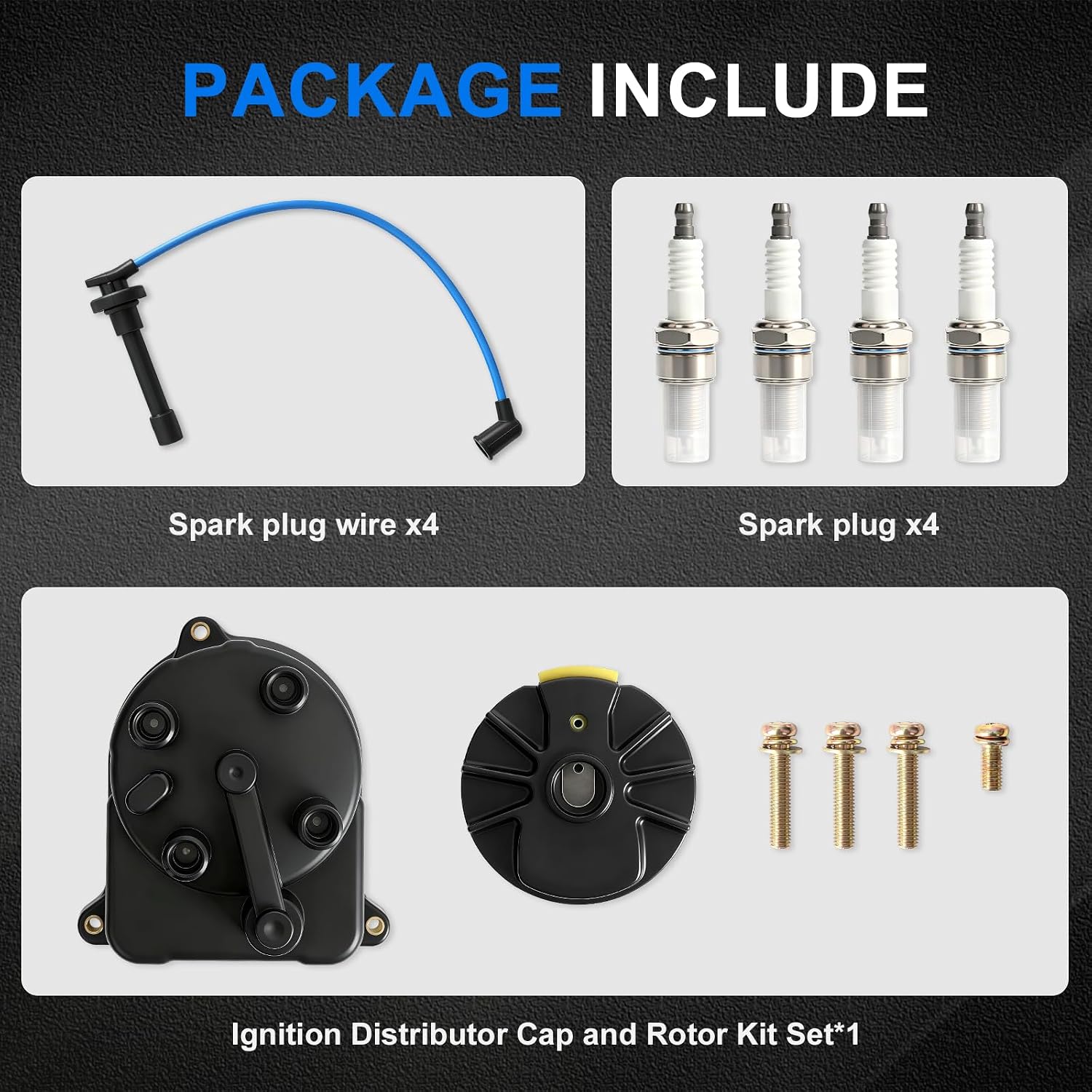 Set of 4pcs Iridium Spark Plugs with Wire Set 32702-P0A-A00 8028 RC-HE73 & 1Pc Ignition Distributor Cap and Rotor Kit, Compatible with Honda Accord Civic CR-V Acura Integra CL - L4 2.3L 2.2L 1.6L