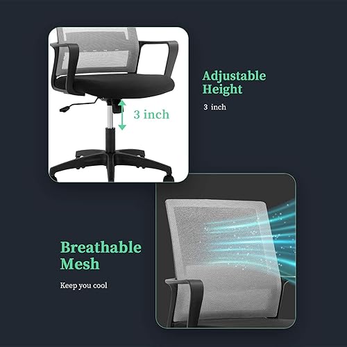 Miniatura 5 de HGS Silla ergonómica para computadora, silla de oficina, sillas de escritorio de malla, silla giratoria barata con ruedas, altura ajustable con