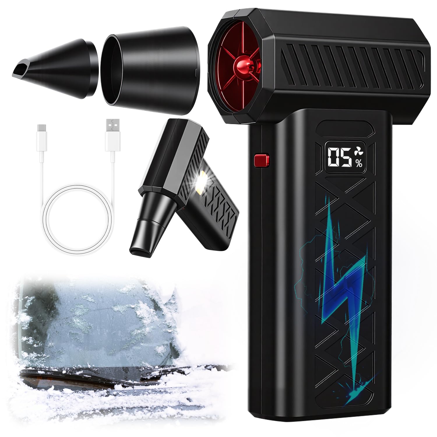Souffleuse à neige voiture LED turbo 130 000 tr/min souffleur portable pour nettoyage de maison