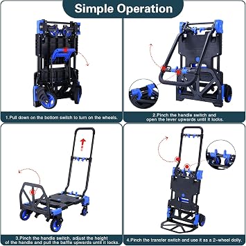 JJSMKCH 2-in-1 Folding Hand Truck Dolly Cart with Folding Basket