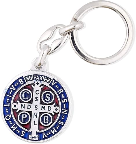 Miniatura 5 de VILLAGE GIFT IMPORTERS Llavero grande de 2 pulgadas con medalla de San Benito, patrón de los estudiantes y Europa, metal plateado con detalles