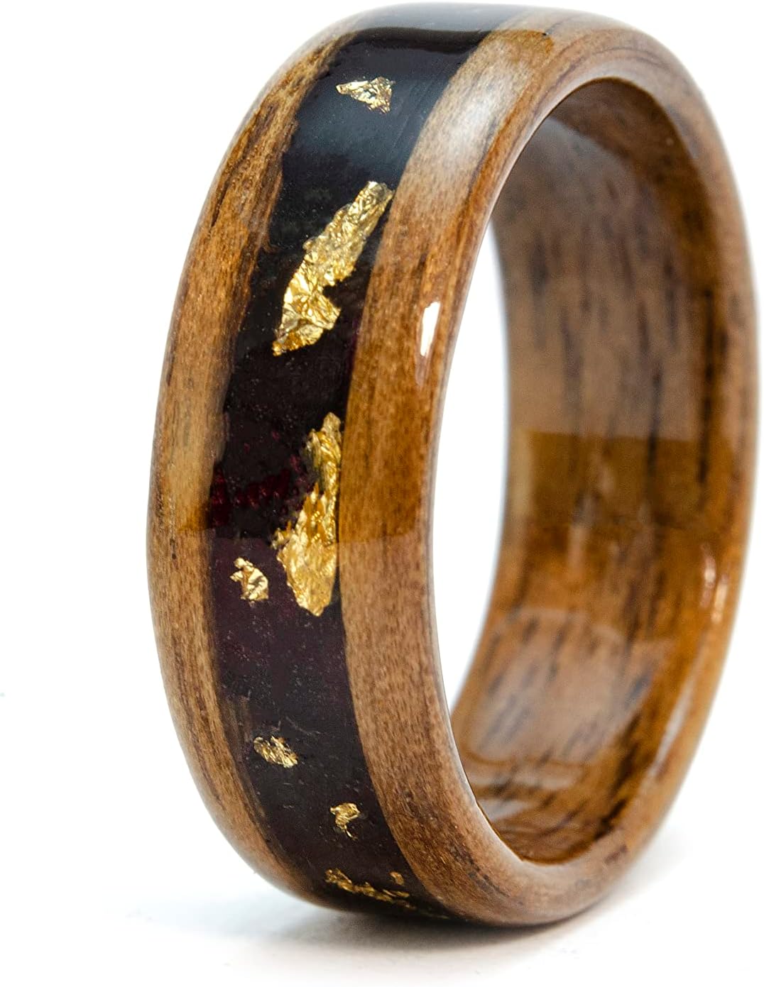 Wooden Engagement Ring with Black Orchid and 24K Gold. 5 Year Anniversary. Wedding Band.