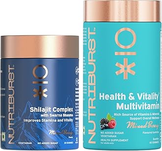 Nutriburst Strength & Vitality Combo: Shilajit Gummies + Multivitamin Gummies for Enhanced Energy, Immunity & Overall Wellness | Supports Endurance & Daily Nutrition | No Added Sugar (1 Month Pack)