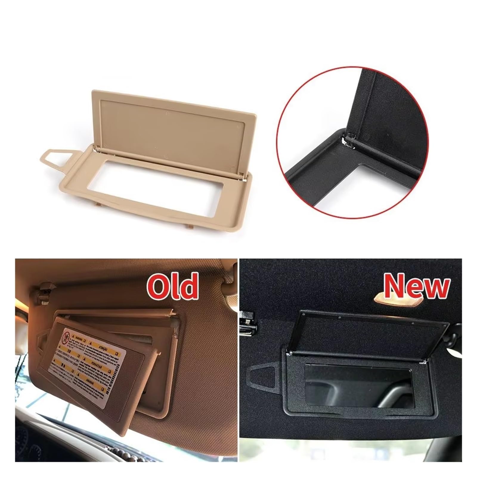 ALETTA PARASOLE Per Benz W220 Classe S Parasole Interno | A2208100110 ABS + PEZZO Specchi per trucco Copertura per auto Visiera parasole Cornice per specchio(Beige Right)
