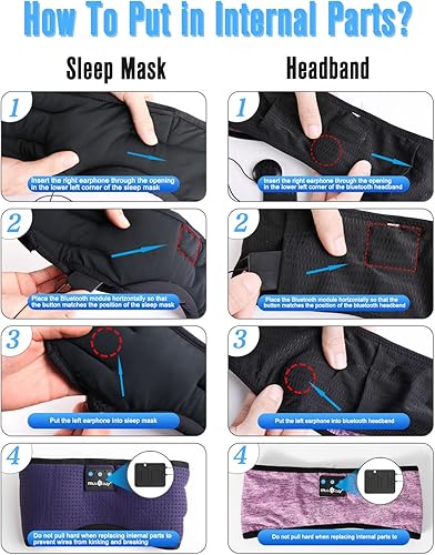 Miniatura 9 de MUSICOZY Auriculares para dormir con diadema Bluetooth, máscara de ojos para dormir y módulo Bluetooth con altavoces y cable de carga