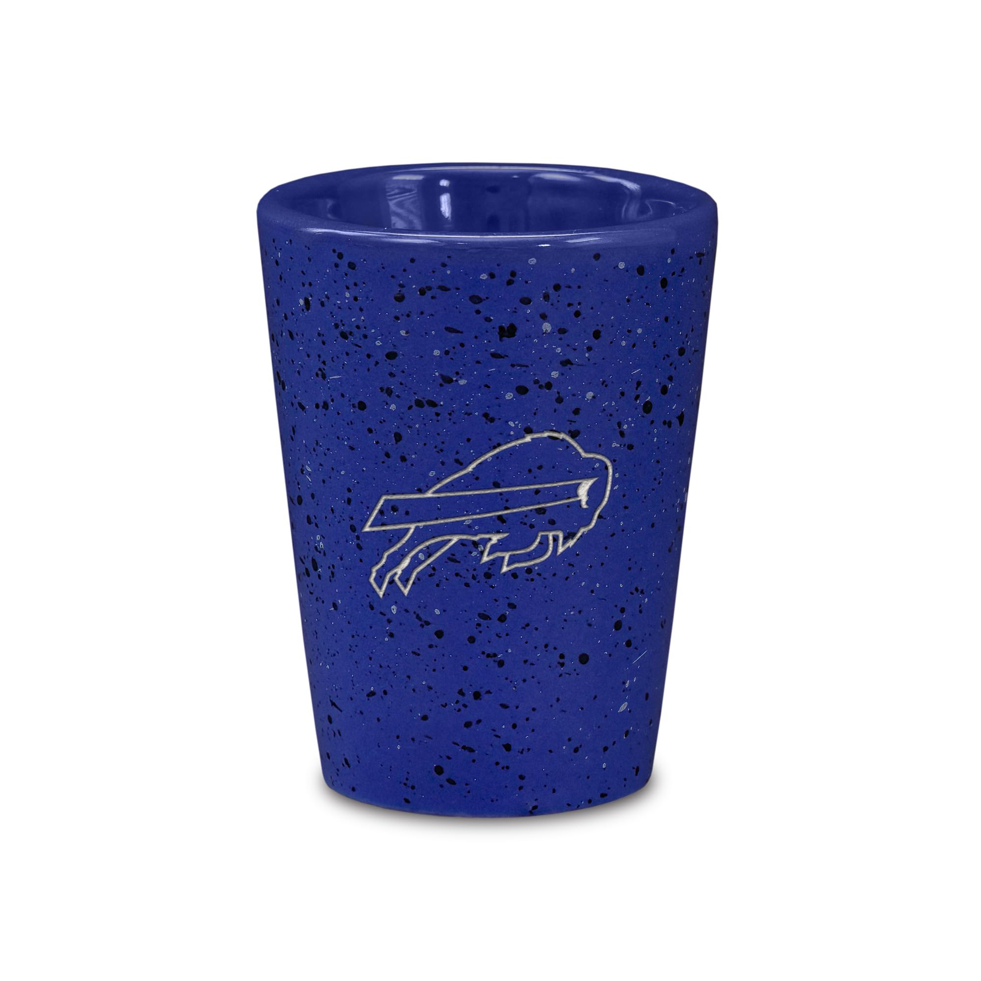 Rico Industries NFL Football Buffalo Bills 2oz Ceramic Shot Glass for Fans, Laser Engraved in Team Color Single Shot Glass