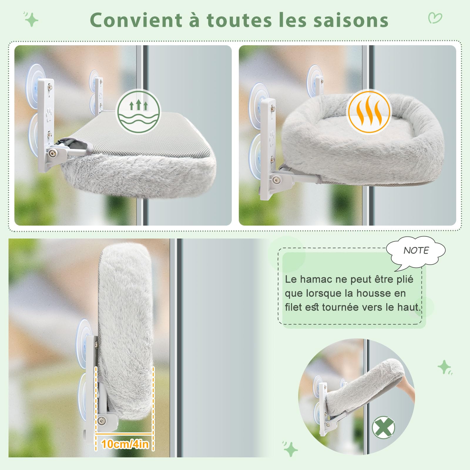 GUUSII HOME 2PCS Hamac Chat Fenetre Perchoir Lit Fenêtre Panier Suspendu Etagere pour Grande Chats Pliable Transat Facile à Monter avec Ventouse Puissante Tapis Réversible 53*30cm Jusqu'à 18kg(Gris)