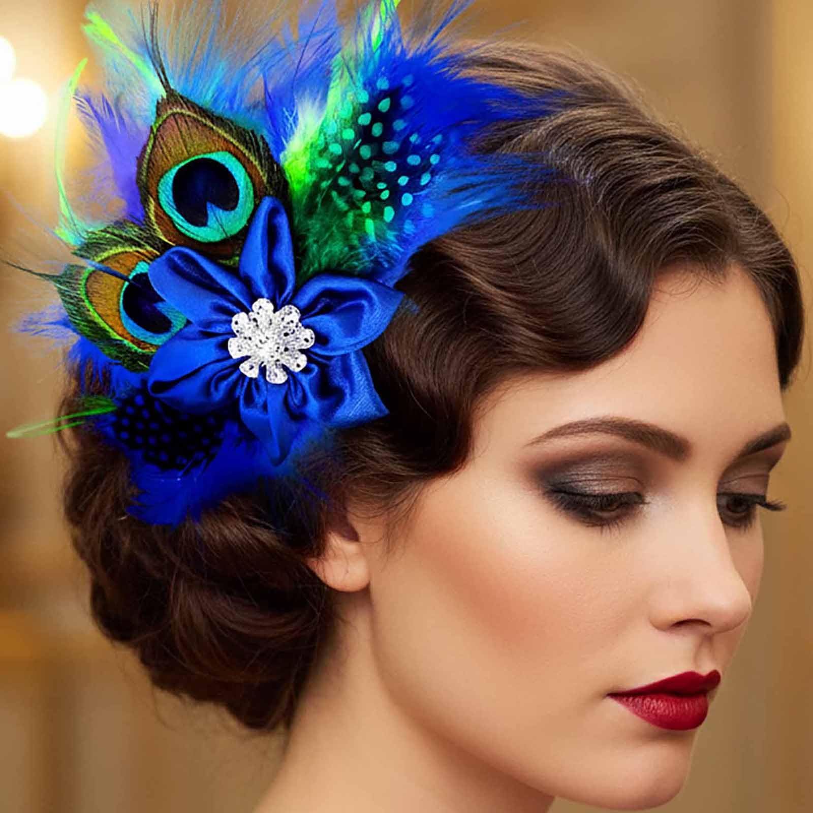 Amazon.com : Yokawe 1920s Gatsby Peacock Feather Hair Clip  display picture 2