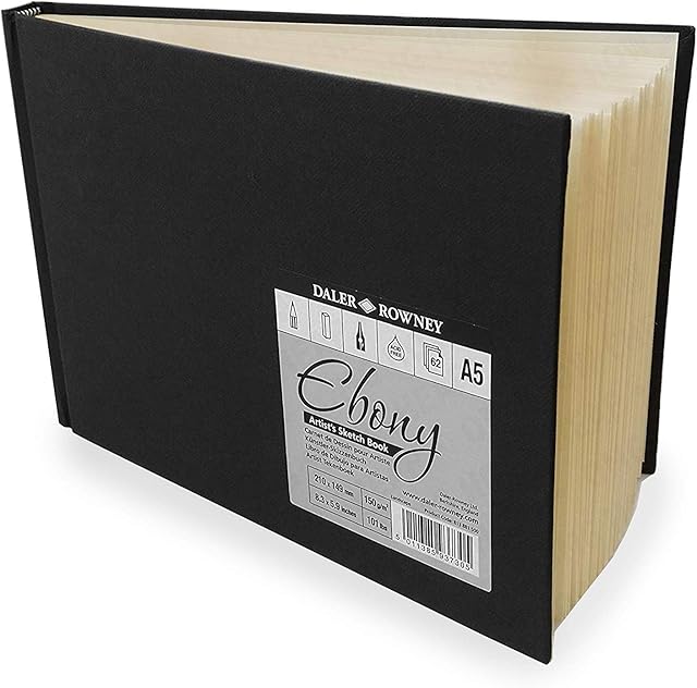 Daler Rowney - Ebony Artist's Hardback Sketch Book - 150gsm - 62 Pages - A5 Landscape