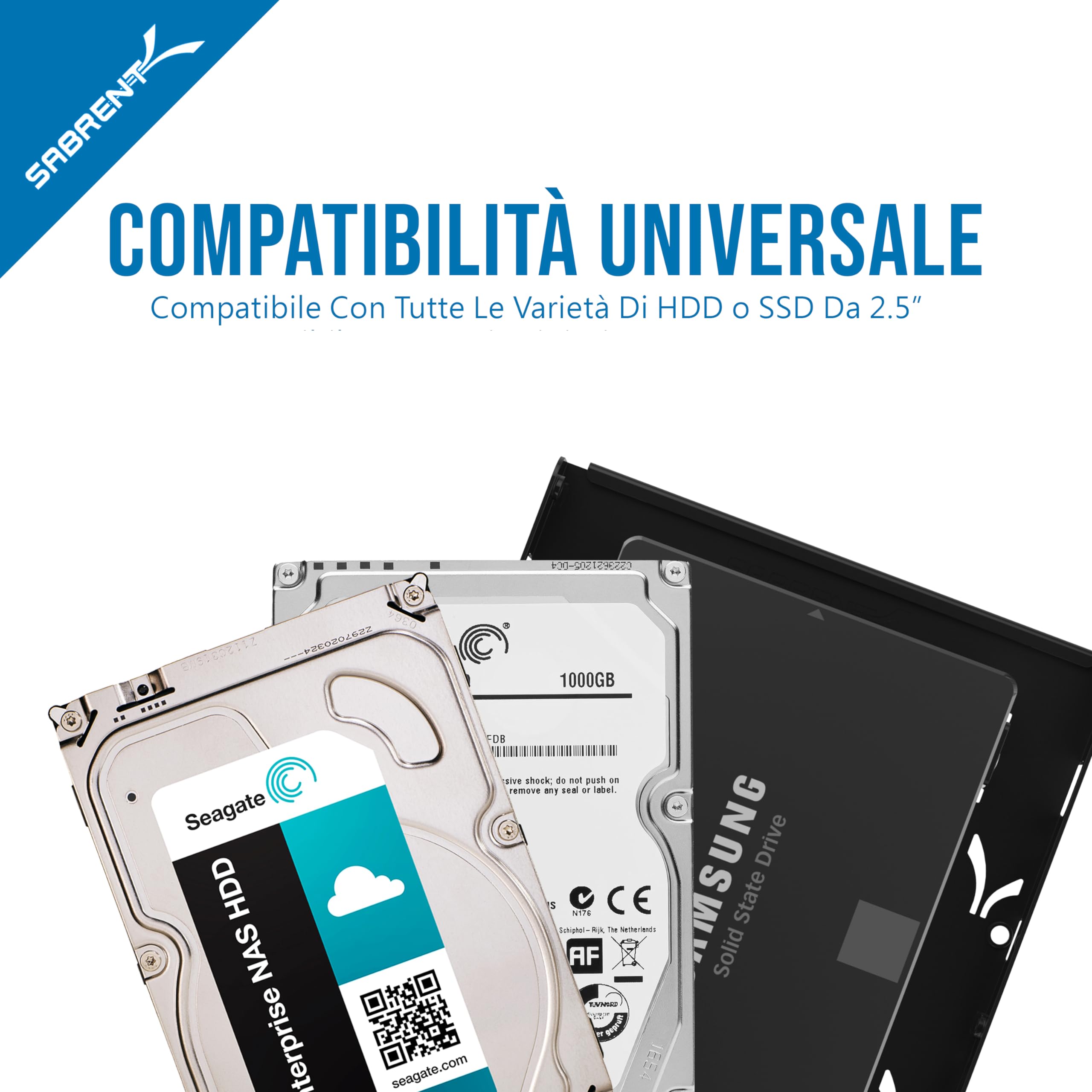 SABRENT Telaio per SSD/HDD da 2.5" a 3.5", Kit di montaggio per disco da 2,5" ad alloggiamento interno di 3,5", per SSD/HDD SATA interno, (BK-HDDH)